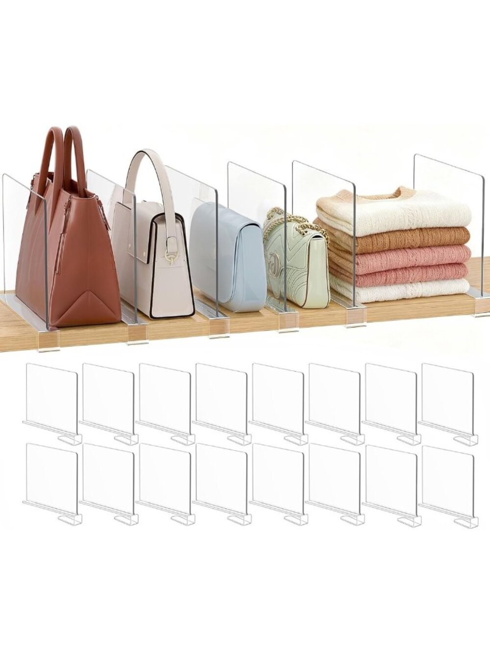 Clear Acrylic Purse Organizer - 16-Pack Closet Shelf Dividers for Neat Storage